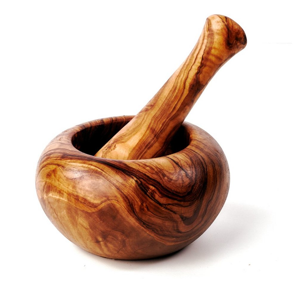 dasOlivenholzbrett Mörser Mörser und Stößel aus Olivenholz mit rundem Rand, (1-tlg) von dasOlivenholzbrett