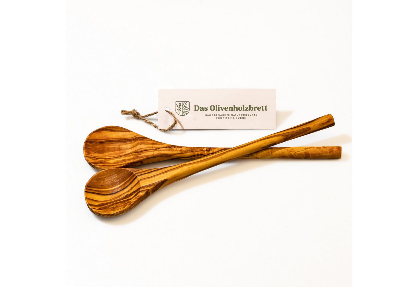 dasOlivenholzbrett Nudellöffel 2er Set Kochlöffel aus Olivenholz mit rundem Stiel von dasOlivenholzbrett