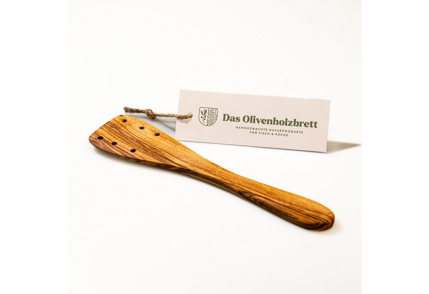 dasOlivenholzbrett Pfannenwender Pfannenwender aus Olivenholz mit Löchern von dasOlivenholzbrett
