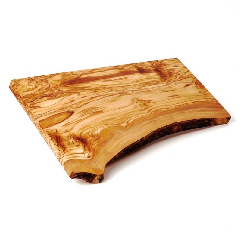 dasOlivenholzbrett Schneidebrett Schneidebrett aus Olivenholz, mit Loch massiv, eine Seite rustik von dasOlivenholzbrett