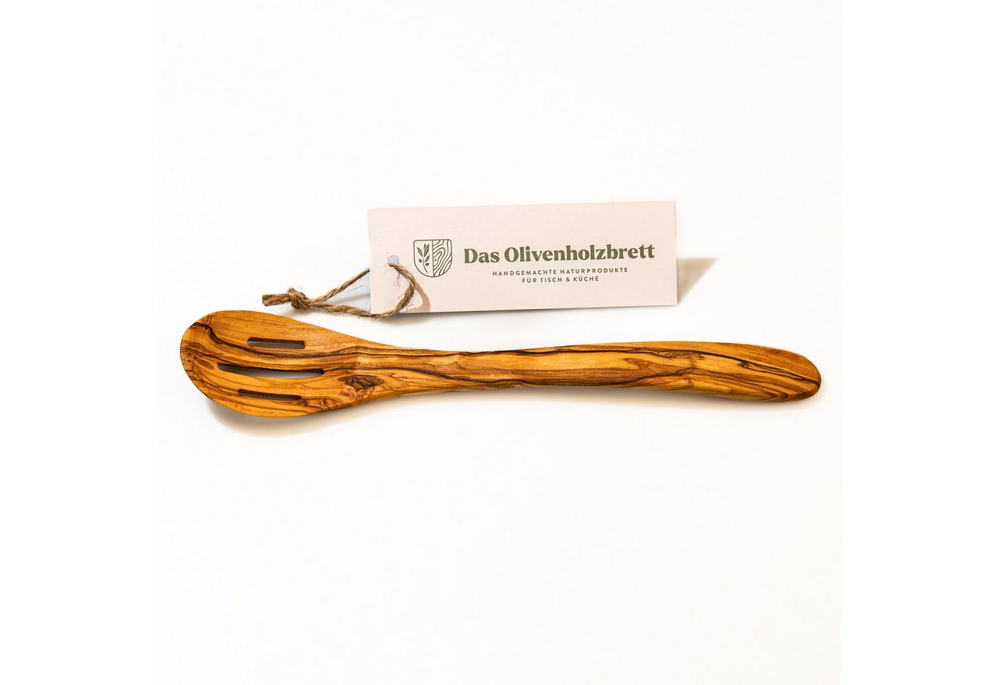 dasOlivenholzbrett Seihlöffel Löffel aus Olivenholz mit Schlitz, runder Kopf von dasOlivenholzbrett