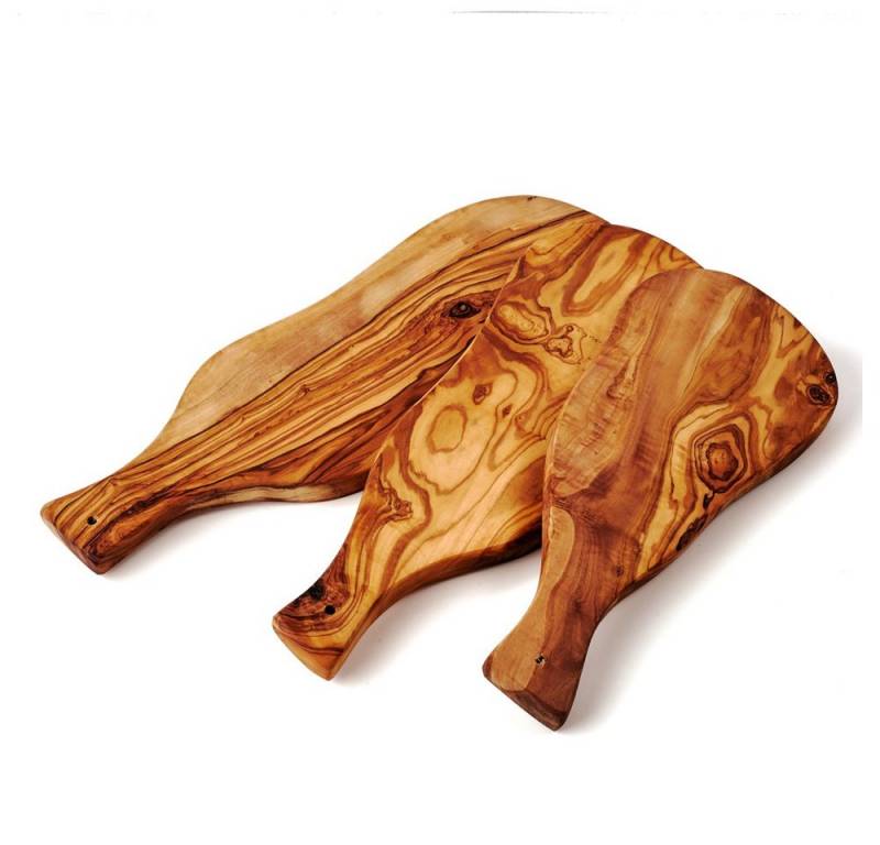 dasOlivenholzbrett Servierbrett 3er Set Käse- oder Schinkenbrett aus Olivenholz in Naturform mit Griff, Olivenholz, (3-St) von dasOlivenholzbrett