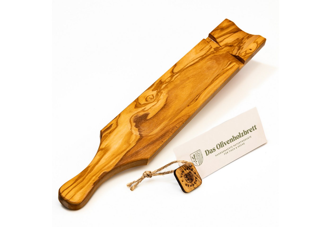 dasOlivenholzbrett Servierbrett Salami Servierbrett aus Olivenholz mit/ohne Salamimesser, (1-St) von dasOlivenholzbrett