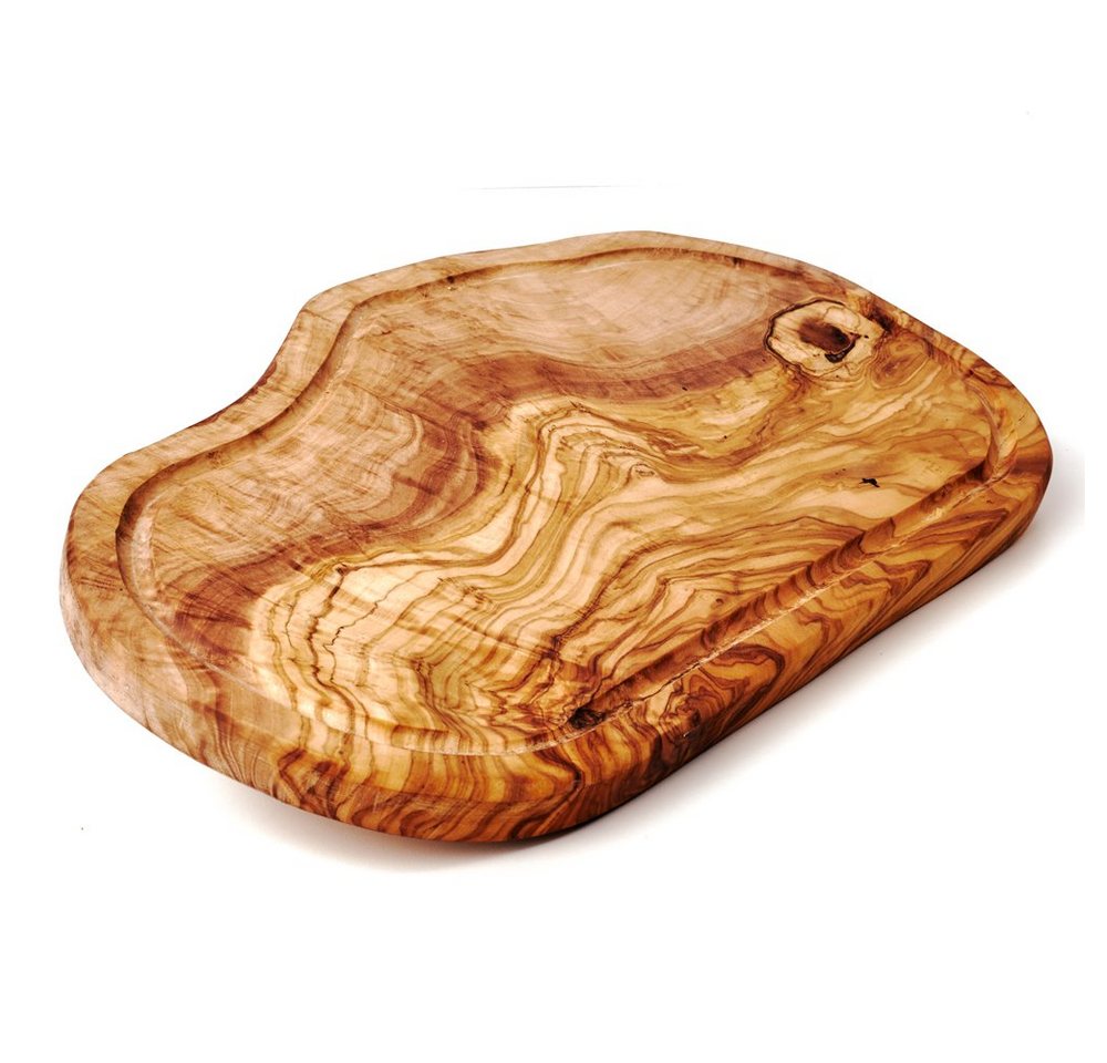 dasOlivenholzbrett Servierbrett Servierbrett aus Olivenholz im Naturschitt mit Saftrille 55 cm, Olivenholz, (1-St) von dasOlivenholzbrett