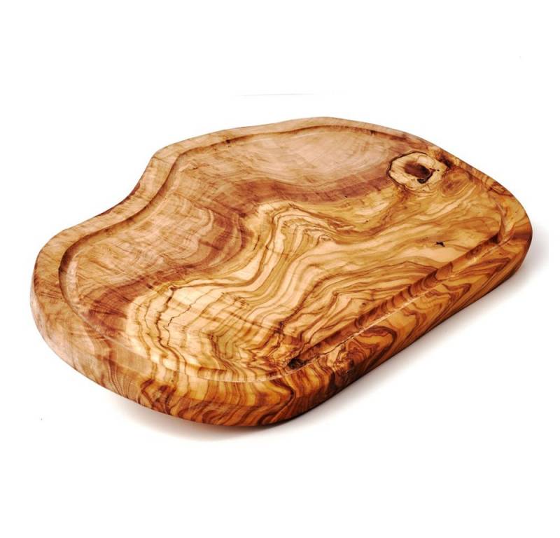 dasOlivenholzbrett Servierbrett Servierbrett aus Olivenholz im Naturschitt mit Saftrille 55 cm, Olivenholz, (1-St) von dasOlivenholzbrett