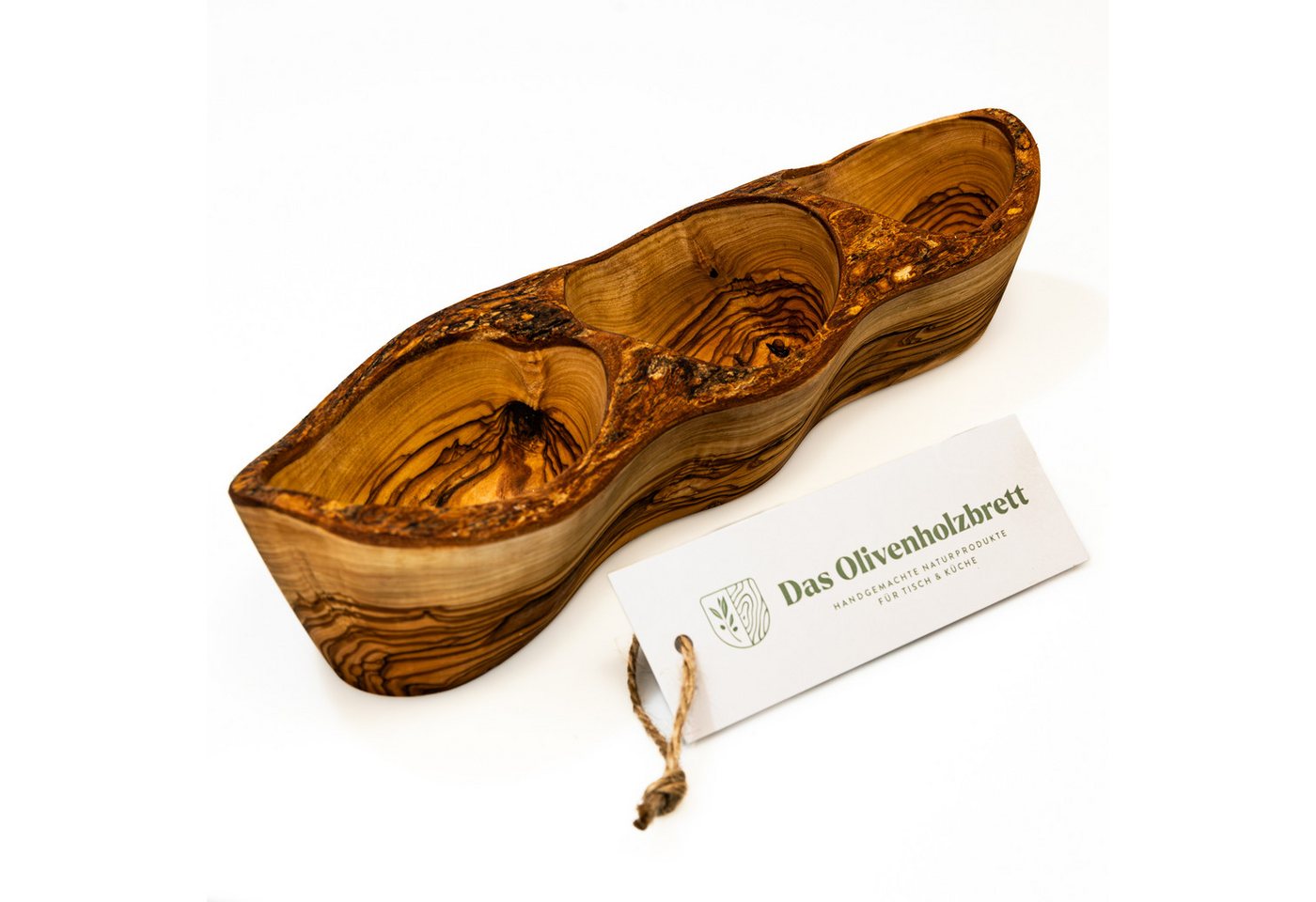 dasOlivenholzbrett Servierschale 3 Fächer Servierschale aus Olivenholz, Olivenholz von dasOlivenholzbrett