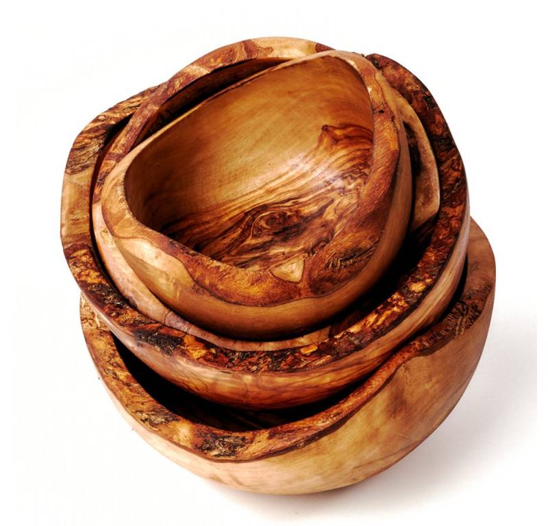 dasOlivenholzbrett Servierschale 4er Set Schale aus Olivenholz mit Naturrand 12-18cm von dasOlivenholzbrett