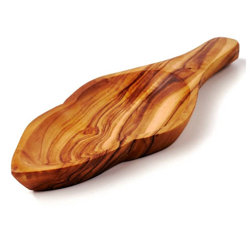 dasOlivenholzbrett Snackschale Schale in Blattform aus Olivenholz, Olivenholz, (1-tlg) von dasOlivenholzbrett