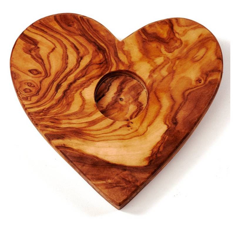 dasOlivenholzbrett Teelichthalter Teelichthalter aus Olivenholz in Herzform (1 St) von dasOlivenholzbrett