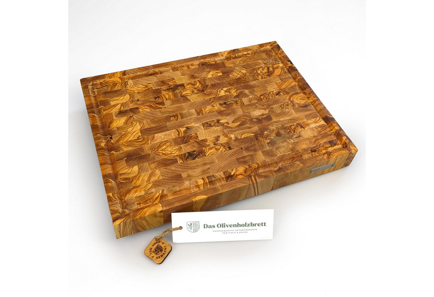 dasOlivenholzbrett Tranchierbrett Massives Olivenholz Mosaik Schneidebrett mit Saftrille, rechteckig, Olivenholz, (1-St) von dasOlivenholzbrett