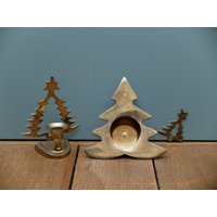 Vintage Deko Kerzenständer Kerzenhalter Teelichthalter 3Er Set Konvolut Messing Weihnachten Oh Tannenbaum Gülden von dasfleissigeFaultier