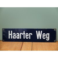 Vintage Emaille Schild Straßenschild Haarter Weg Emailliert Blau-Weiß Shabby von dasfleissigeFaultier