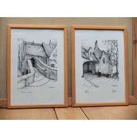 Vintage Set 2 Stück Wandbild Print Druck Brügge Schwarz-Weiß Gerahmt von dasfleissigeFaultier