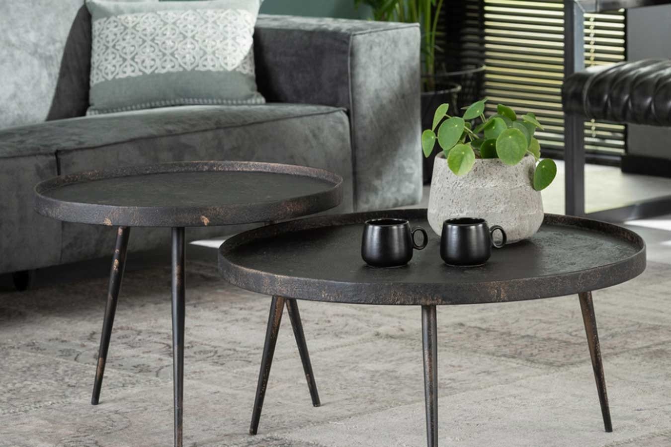 daslagerhaus living Couchtisch Couchtisch 2er Set Metall grau von daslagerhaus living