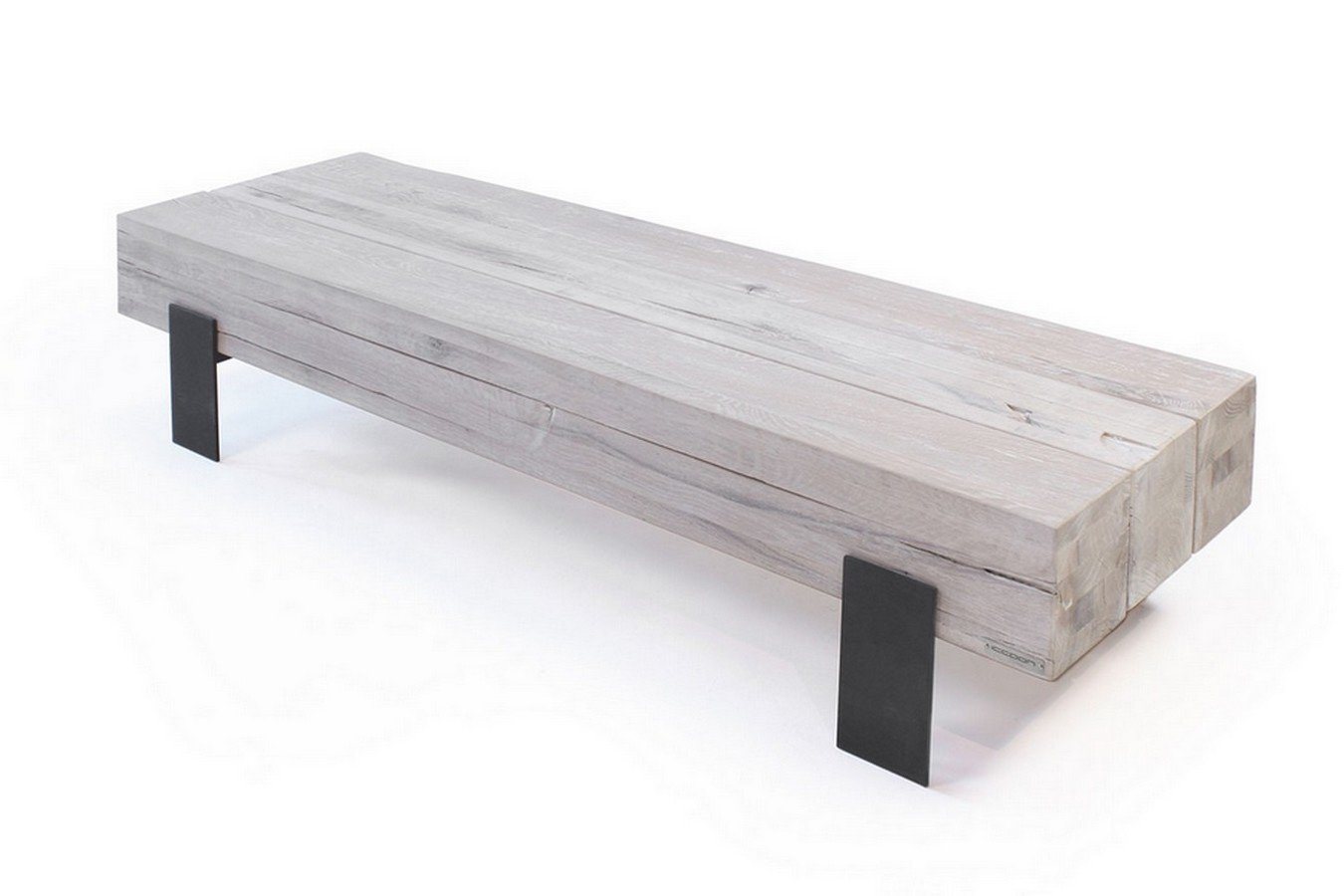 daslagerhaus living Couchtisch Couchtisch Beam Eiche Massivholz weiss von daslagerhaus living