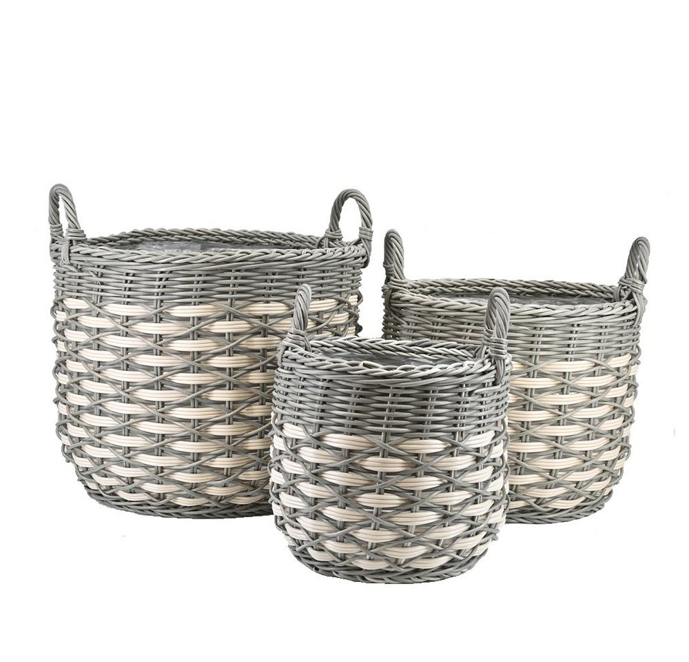 dasmöbelwerk Blumentopf Pflanzkörbe Blumentopf Korb mit Henkel 3er Set, Rattan, grau-gestreift (3er Set) von dasmöbelwerk