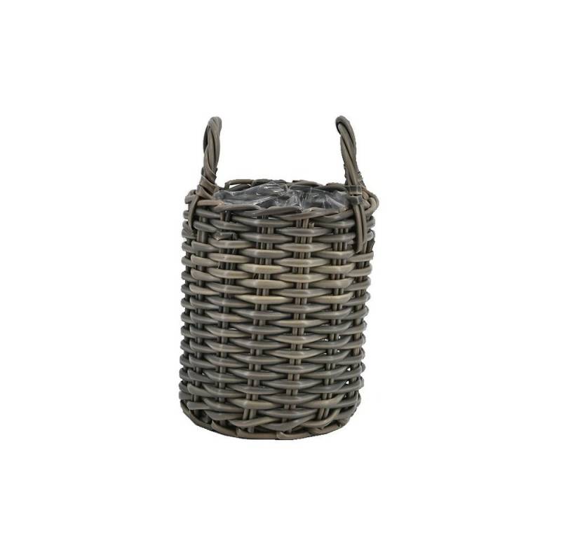 dasmöbelwerk Blumentopf Pflanzkorb Blumentopf Korb mit Henkel Übertopf, Rattan, grau 35 cm, seitlicher Tragegriff von dasmöbelwerk