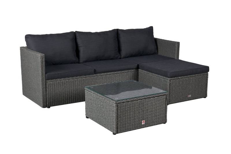 dasmöbelwerk Gartenlounge-Set Gartenlounge Ecksofa Balkonset Manila mit Tisch + Hocker grau-mix, individuell stellbar von dasmöbelwerk