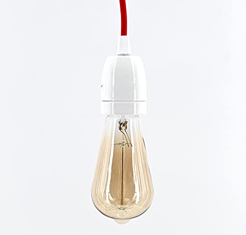 dasmöbelwerk Lampen Fassung E27 Vintage Lampensockel Metall Nostalgie Retro Pendelleuchte (05-p9942-3132 Keramik Rot) von dasmöbelwerk