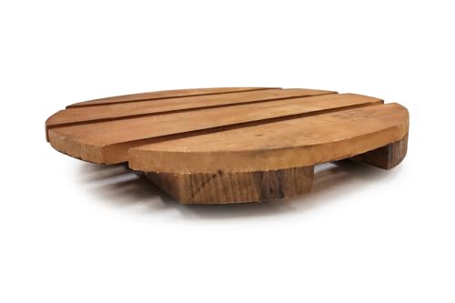 dasmöbelwerk Pflanzenroller Blumenroller mit versteckten Rollen rund Akazienholz (Ø40 cm) von dasmöbelwerk