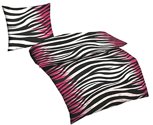 4 Teilige BETTWÄSCHE Microfaser Bettbezug Übergröße 2x 155x220cm 2x Kopfkissen Bezug 80x80cmTOP Tierfell Muster Streifen Schwarz Weiß Pink ZEBRA von daspasstgut