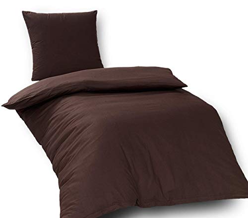 daspasstgut 4tlg Baumwoll Bettwäsche Set in Hochwertiger RENFORCE Qualität 2X 135x200cm + 2X 80x8 cm in Uni Einfarbig Braun NEU mit RV von daspasstgut