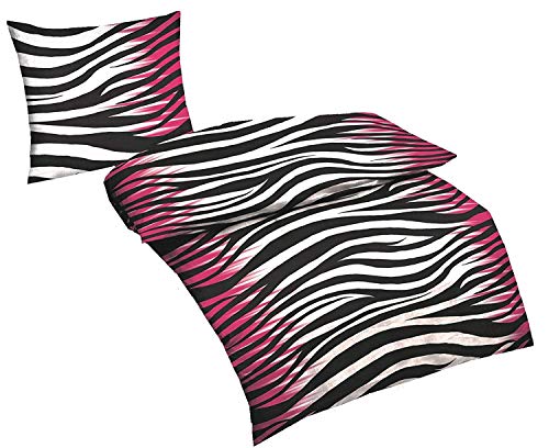 daspasstgut 2 Teilig BETTWÄSCHE Set Microfaser 155x220 Kopfkissen 80x80 TOP Qualität Schwarz Weiß Pink Zebra von daspasstgut