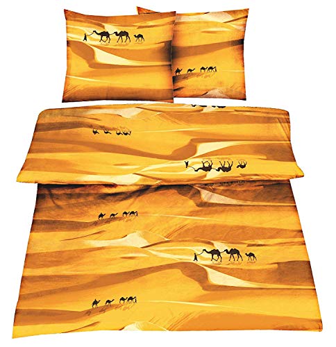 daspasstgut 2tlg 4tlg BETTWÄSCHE Garnitur Microfaser Bettbezug 155x220 Kissenbezug 80x80 Tiermotiv Kamel Orient Sand Sahara von daspasstgut