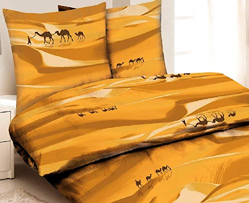 daspasstgut 3-Teilige BETTWÄSCHE Microfaser 200x200cm 2X 80x80cm TOP Qualität NEU Tier Kamel Muster Afrika Modern Klassisch & Elegant Beige Sand Wüste 3tlg 200 x 200 cm Sahara von daspasstgut