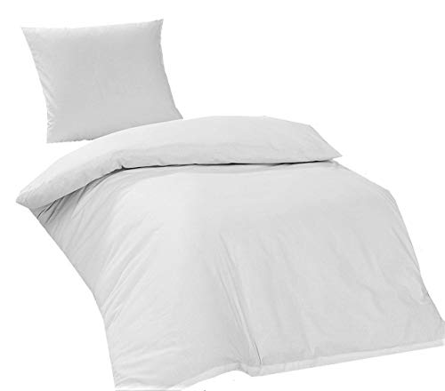 daspasstgut 4tlg Baumwoll Bettwäsche Set in Hochwertiger RENFORCE Qualität 2X 135x200cm + 2X 80x8 cm in Uni Einfarbig Weiß NEU mit RV von daspasstgut
