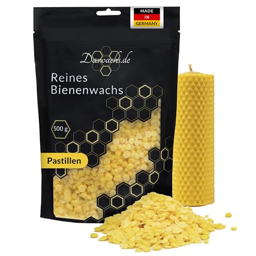 daswachs.de® Kerzenwachs Bienenwachs Pastillen gelb 500gr. Made in Germany | Bienenwachsplatten für Kerzen | Wachs zum Kerzen gießen | Bienenwachs Kerzen selber Machen | reines Bienenwachs kaufen von daswachs.de