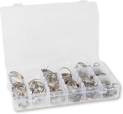 80 Stück Schlauchschellen Set Sortiment Schlauchklemme 8 Größe 8-44mm Innen und außen komplett aus 304 Edelstahl, Schlauchklemmen für Waschmaschine, Garten, Spülmaschine, Lagerung in einer Box von daw21onlineshop