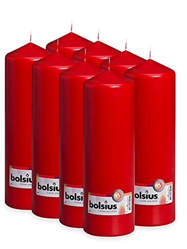 Bolsius Glatte Stumpenkerzen - Rot - Set 8 Stück - Dekorative Haushaltkerzen - Länge Brenndauer 115 Stunden - Unparfümierte - Natürliches Pflanzenwachts - 25 x 8 cm von bolsius