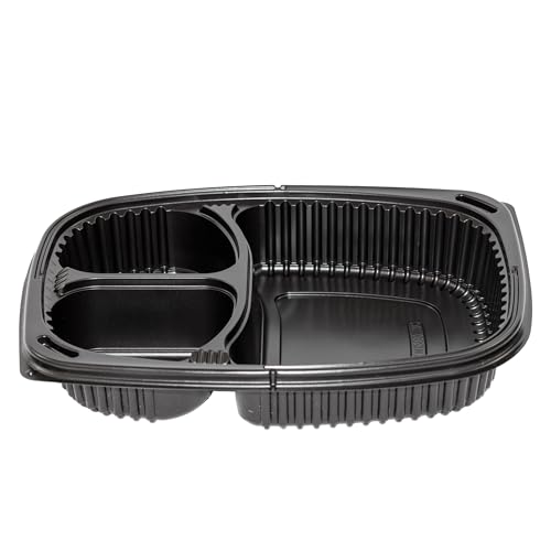 daybays 40 Stück Mikrowellen Menüschale 3-geteilt1250 cc PP Schwarz mit Transparentem Deckel Meal Prep Container Mikrowellengeeignet Menübox Essenbox (3-geteilt 1250 cc 255x190x45 mm, 40 Stück) von daybays