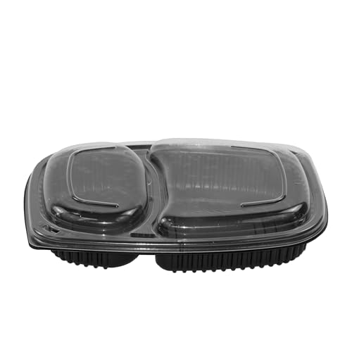 daybays 80 Stück Mikrowellen Menüschale 2-geteilt 1250 cc PP Schwarz mit Transparentem Deckel Meal Prep Container Mikrowellengeeignet Menübox Essenbox (2-geteilt 1250 cc 255x190x45 mm, 80 Stück) von daybays