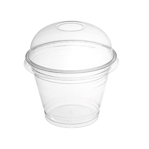 daybays Smoothie Becher to Go 200ml Ø95mm inkl. Domdeckel mit Rundloch 50 Stk. Plastikbecher Trinkbecher Einwegbecher Dessertbecher Eiskaffee Bubble Tea Becher Cocktail Gläser (50, 200ml.) von daybays