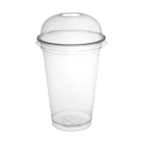 daybays Smoothie Becher to Go 300ml Ø95mm inkl. Domdeckel mit Rundloch 100 Stk. Plastikbecher Trinkbecher Einwegbecher Dessertbecher Eiskaffee Bubble Tea Becher Cocktail Gläser (100, 300ml) von daybays