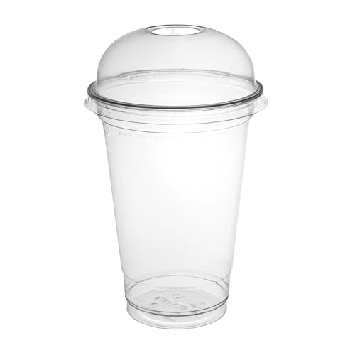 daybays Smoothie Becher to Go 500ml Ø95mm inkl. Domdeckel mit Rundloch 50 Stk. Plastikbecher Trinkbecher Einwegbecher Dessertbecher Eiskaffee Bubble Tea Becher Cocktail Gläser (50, 500ml.) von daybays