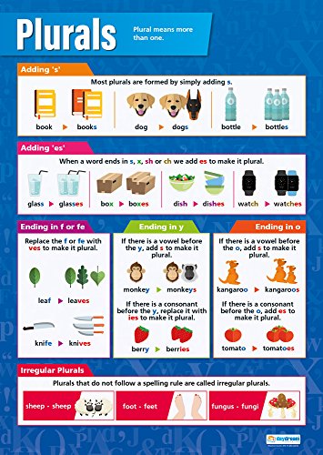 Poster mit englischer Aufschrift „Plurals“, glänzendes Papier, 850 mm x 594 mm (A1), Sprachposter für Klassenzimmer, Lehrtafeln von Daydream Education von Daydream Education