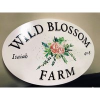 Outdoor Bauernhof Schild, Oval Holz Hängeschild, Blumen Handgemaltes Schild von daydreamdesigns22