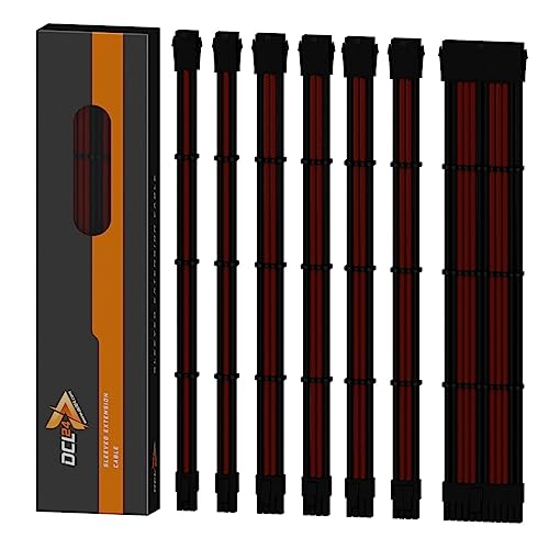 dcl24.de 30CM Sleeved Cable PC Extension Kit Schwarz-Rot für Netzteil, GPU/CPU, PSU Cable Extensions mit Kabelkämmen, 3x 8pin PCIe von dcl24.de