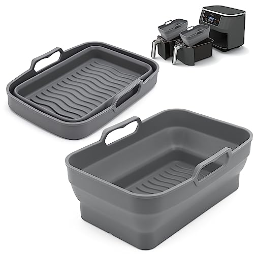 Silikon Air Fryer Liners für Ninja AF300EU 7.6L, 2-Pack wiederverwendbare Air Fryer Silikon Ersatz Korb Schüssel, zusammenklappbares Backblech für AirFryer Zubehör von ddLUCK