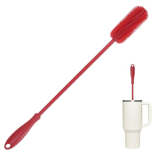 ddLUCK Flaschenbürste Silikon Lang,40cm Flasche Flaschenreiniger, Kratzerfreier Trinkflasche Cleaning Brush Sport Flaschen Cleaner Für Wasser Babyflasche Glasflasche Thermoskanne Vase(Rot) von ddLUCK