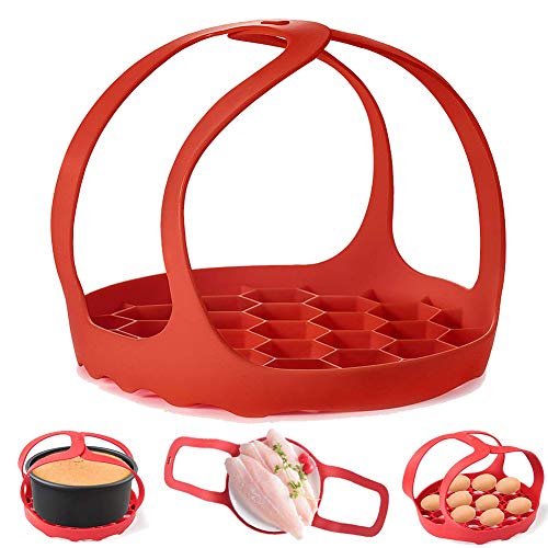 Schnellkochtopfschleife aus Silikon, für 6 Qt / 8 Qt Instant-Topf Ninja Foodi und Multifunktionskessel, Verbrühschutz-Backgeschirrheber, Dampfgarer, BPA-freier Silikon-Eier-Dampfgarer (Rot) von ddLUCK