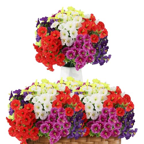 ddckj 10 Bündel Künstliche Blumen Draußen Wetterfest Kunstblumen Wie Echt Petunien Künstliche Balkonpflanzen für Gräber Balkonkasten Garten (Mehrfarbig) von ddckj