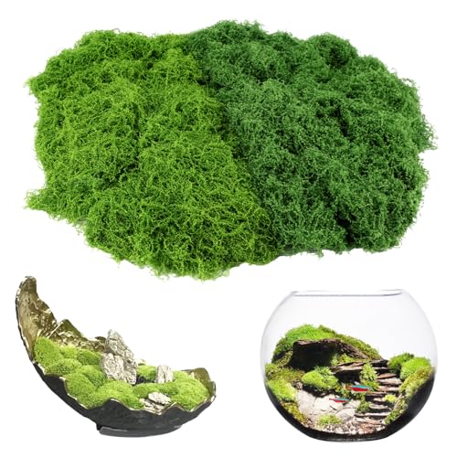 ddckj 100g Kunstmoos zum Dekorieren Fake Moos Kunstmoos zum Basteln Künstliches Moos Deko Gras für Aquarium Wände Weihnachtsdekoratio Zubehör Modellbau (Dunkelgrün 50g+Hellgrün 50g) von ddckj