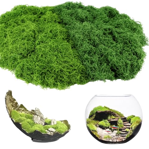 ddckj 200g Kunstmoos zum Dekorieren Fake Moos Kunstmoos zum Basteln Künstliches Moos Deko Gras für Aquarium Wände Weihnachtsdekoratio Zubehör Modellbau (Dunkelgrün 100g+Hellgrün 100g) von ddckj