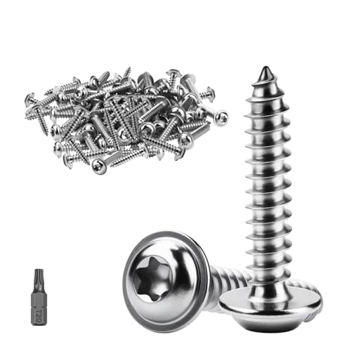 ddckj 60 Stück Blechschrauben Selbstschneidend M4x20mm Holzschrauben Torx A2 V2A Selbstschneidende Schrauben Flachkopfschrauben mit Scheibe Blechschrauben Edelstahl Vollgewinde mit T20 Bohrer von ddckj