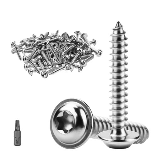 ddckj 60 Stück Blechschrauben Selbstschneidend M5x30mm Holzschrauben Torx A2 V2A Selbstschneidende Schrauben Flachkopfschrauben mit Scheibe Blechschrauben Edelstahl Vollgewinde mit T25 Bohrer von ddckj
