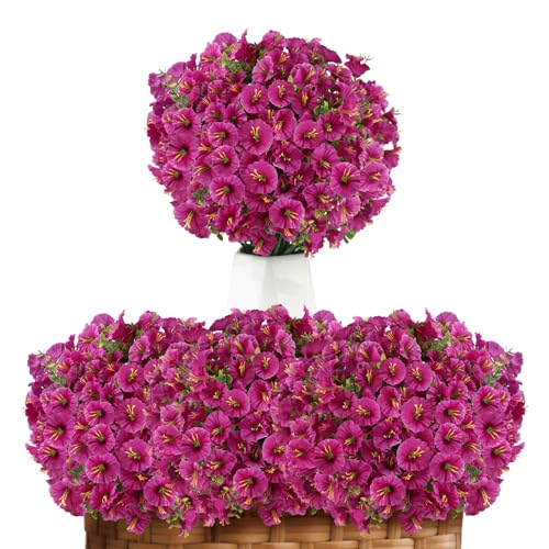 ddckj 8 Bündel Künstliche Blumen Draußen Wetterfest Kunstblumen Wie Echt Petunien Künstliche Balkonpflanzen für Balkonkasten Garten (Rote Lotusfarbe) von ddckj